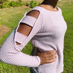 Cold Shoulder Cutout Light Pink/ Lavender Sweater